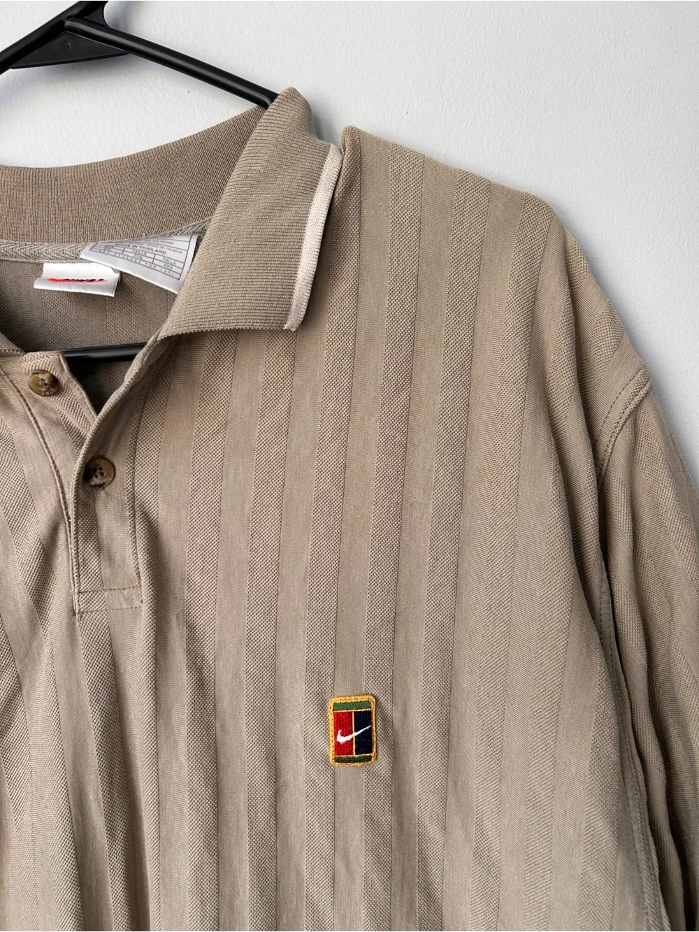 Vintage Nike Court FIT 90s Tennis Tan Beige Polo Shirt Logo 2XL Shadow Stripe